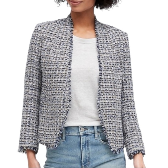 Banana Republic Jackets & Blazers - Banana Republic Collarless Metallic Tweed Blazer in Coastal Blue Size 6 💙🩵🤍